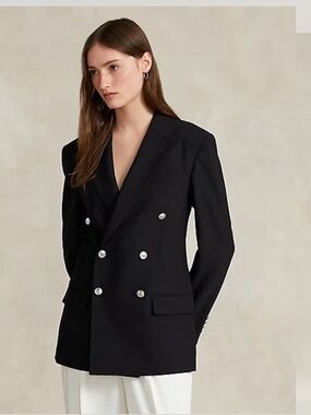 Polo Ralph Lauren Black Silver Double-Breasted Wool Blend Blazer size 8 NWT